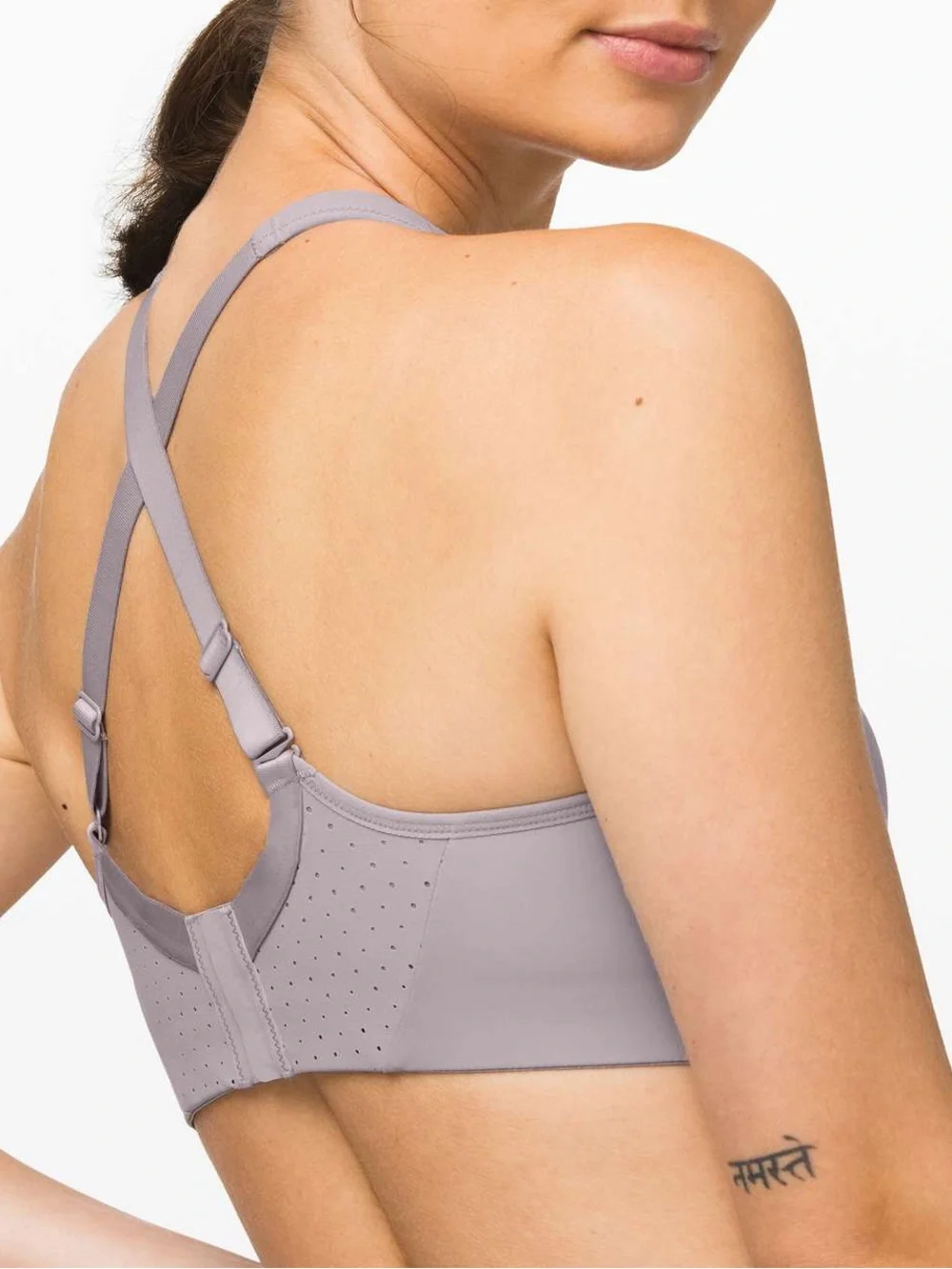 Lululemon Run Times Bra Dark Chrome High Support 36DD Perforated Running